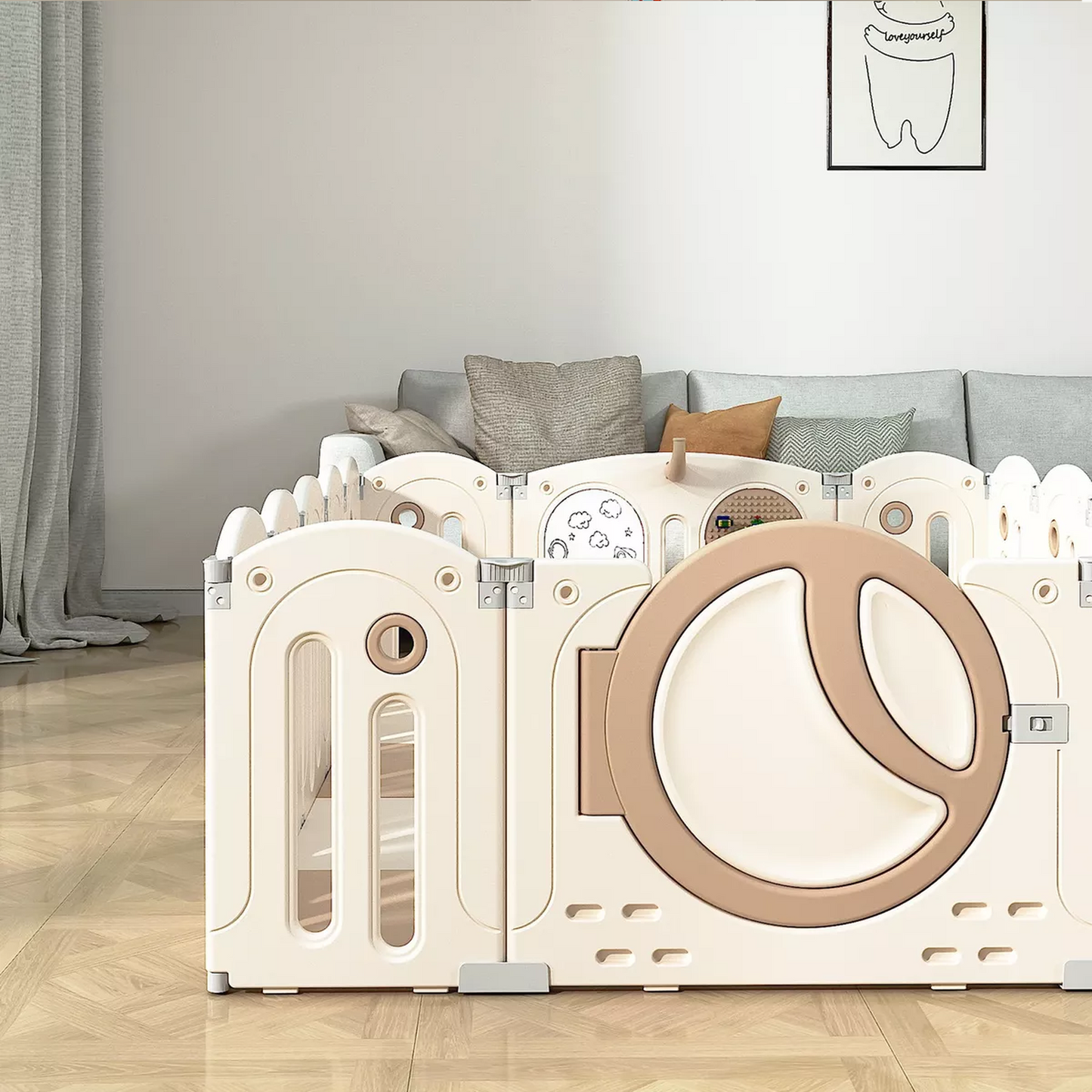 Corral para bebe con juegos Seguro y resistente con Pizarra Legos y Aro Basket