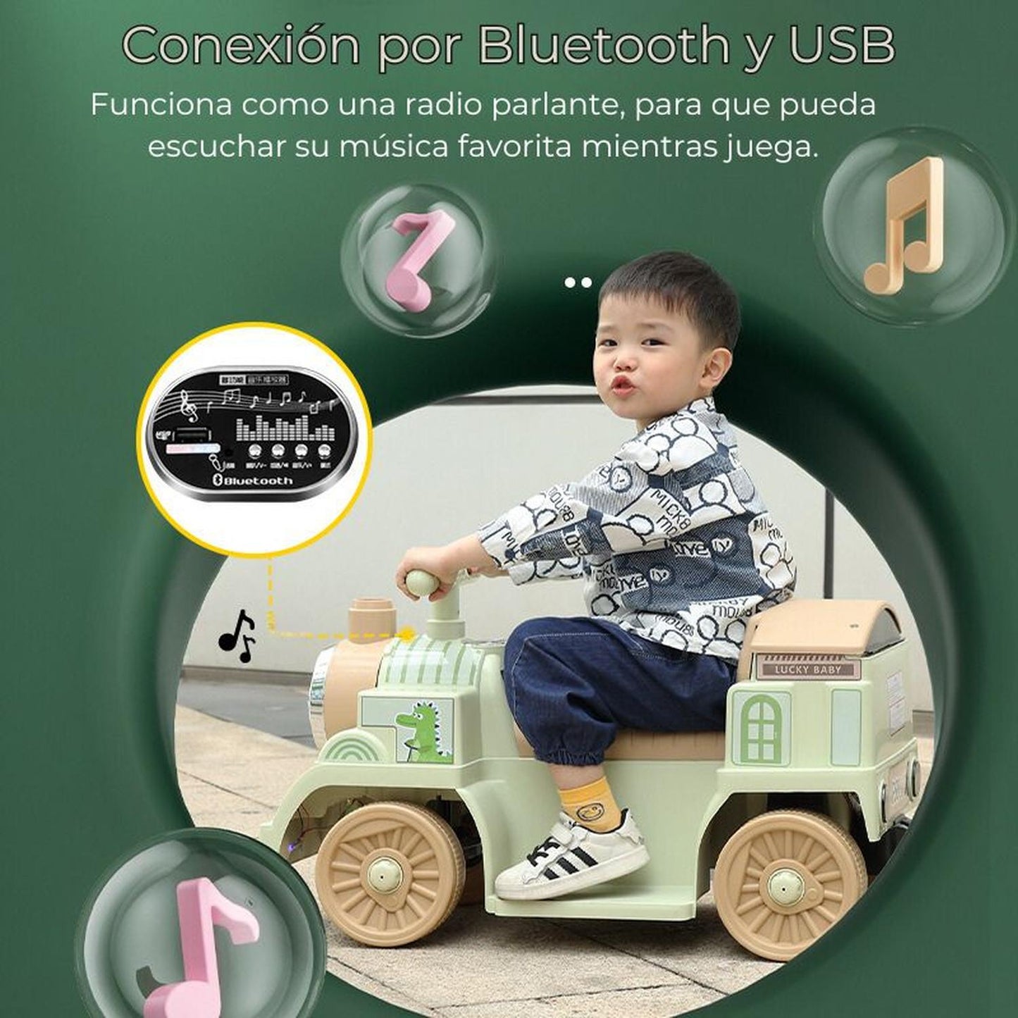 Tren Eléctrico tira Vapor Bebé Niños con Control y Luces Parlante Bluetooth