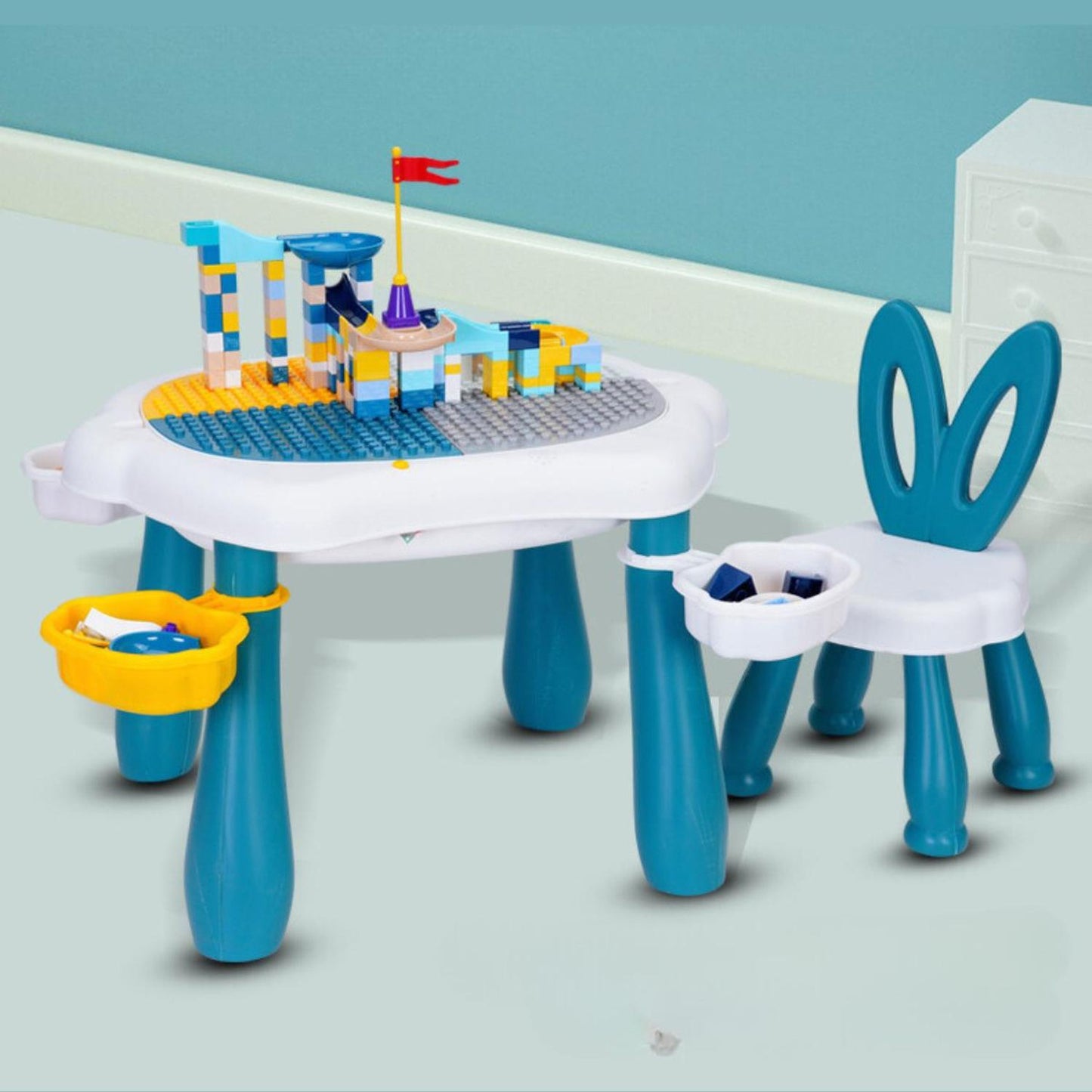 Set Mesa y Silla Bebé Niños Bloques de Juego 56pcs. Colores