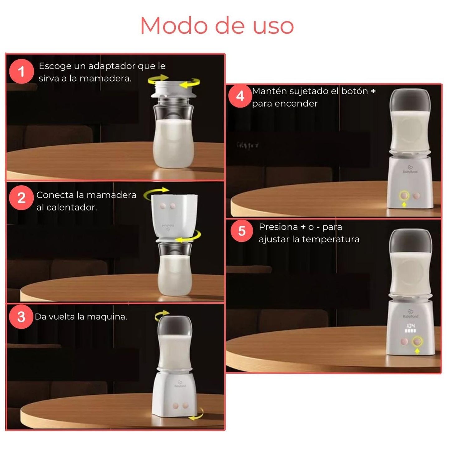 Calentador de mamaderas portable Inalámbrico recargable Babybond